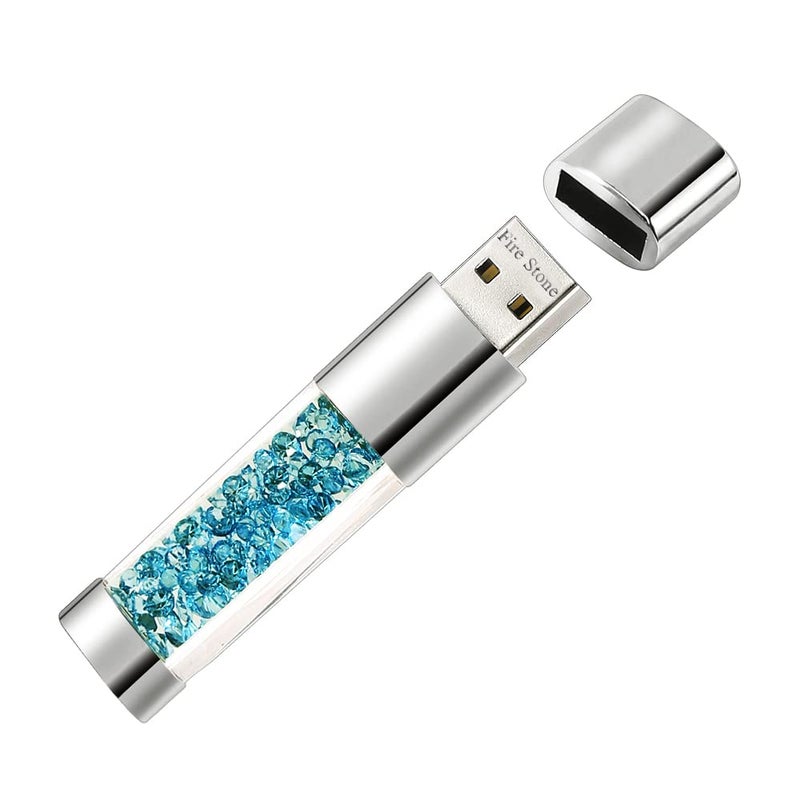 Fire Stone Lovely Diamond USB 2.0 Flash Drive Data Storage Memory Stick USB Stick Pendrive Gift (32GB, Lake Blue) - Image 1